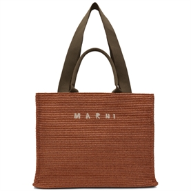 Marni Large Raffia Tote Bag, Brick/Olive 